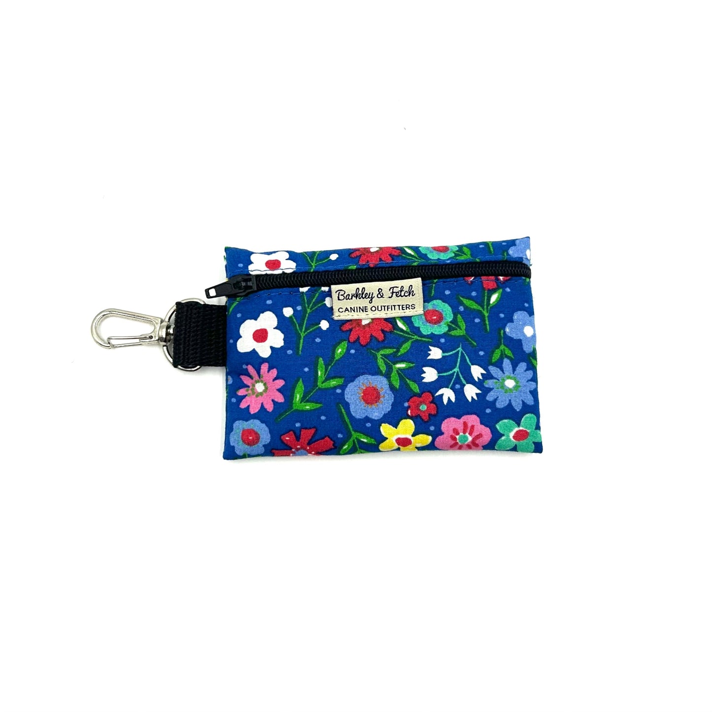 Stylish cobalt blue floral print poo bag holder with attachable clip