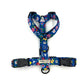 Beautiful handmade cobalt blue floral print strap harness for dogs