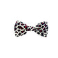 Stylish red white and black corduroy leopard print dog bowtie with elastic loops at the back to thread through a collar