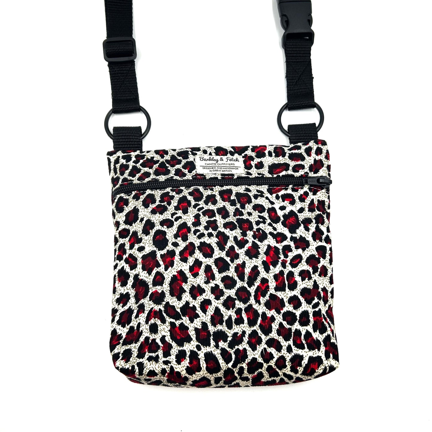 Luxury corduroy red white and black leopard print shoulder bag for dog walking