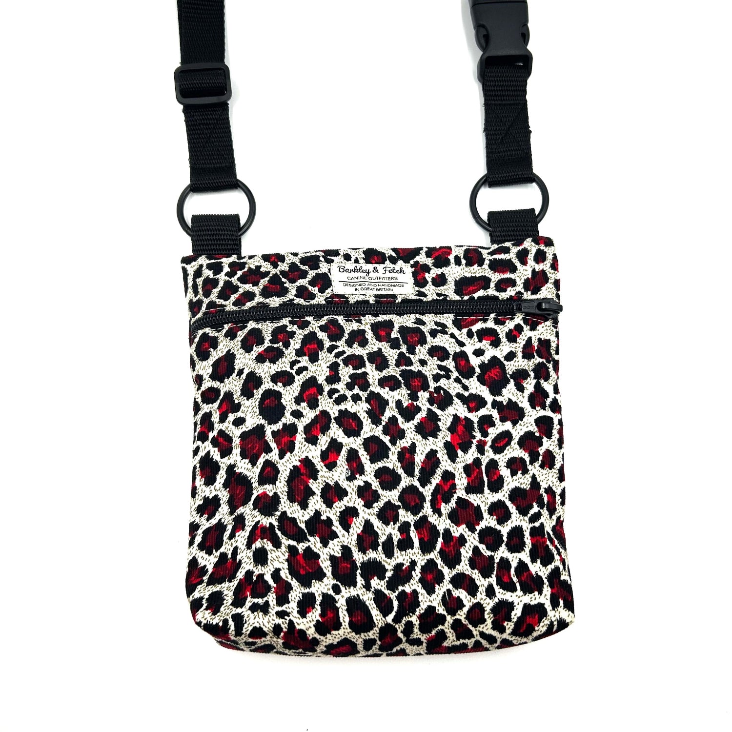 Luxury corduroy red white and black leopard print shoulder bag for dog walking