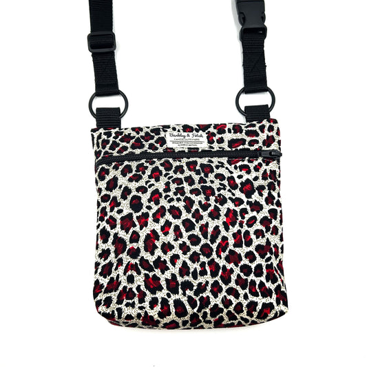 Luxury corduroy red white and black leopard print shoulder bag for dog walking