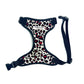 Handmade red white and black corduroy leopard print soft harness with black trims for dogs