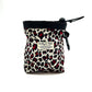 Luxury red black and white leopard print corduroy treat bag with drawstring and attachable clip