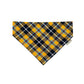 Beautifully made yellow Cornish tartan dog bandana that can thread through a collar