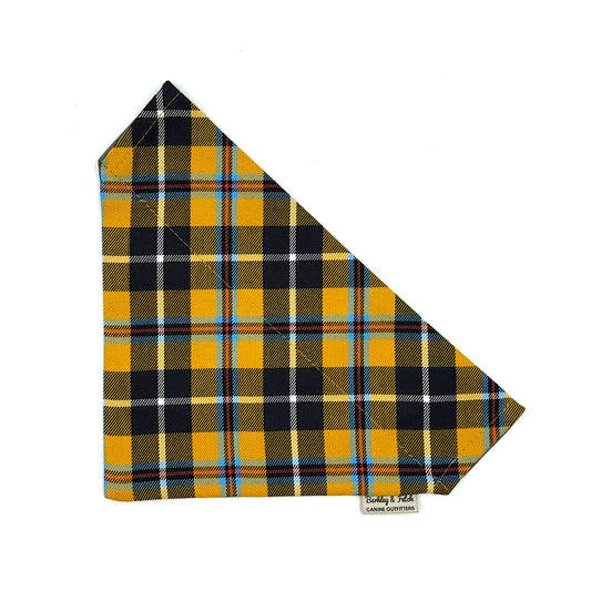 Plaid bandana with yellow and black pattern on a white background
