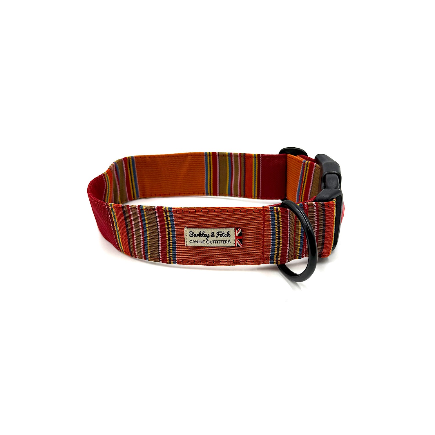 Dog collar with striped pattern on a white background handmade in Uk by Barkley and Fetch