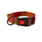 Dog collar with striped pattern and red buckle on a white background handmade in Uk by Barkley and Fetch
