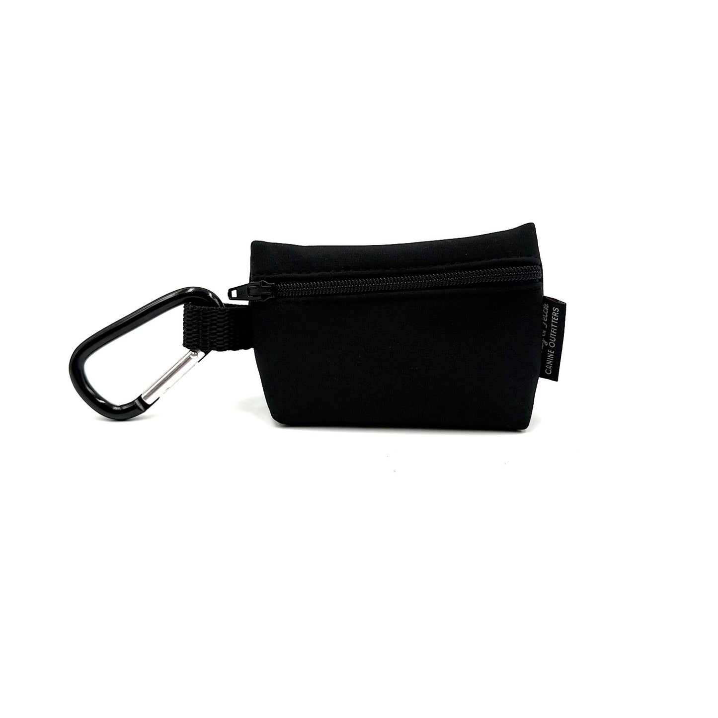 Black pouch with carabiner on a white background handmade by barkley and fetch