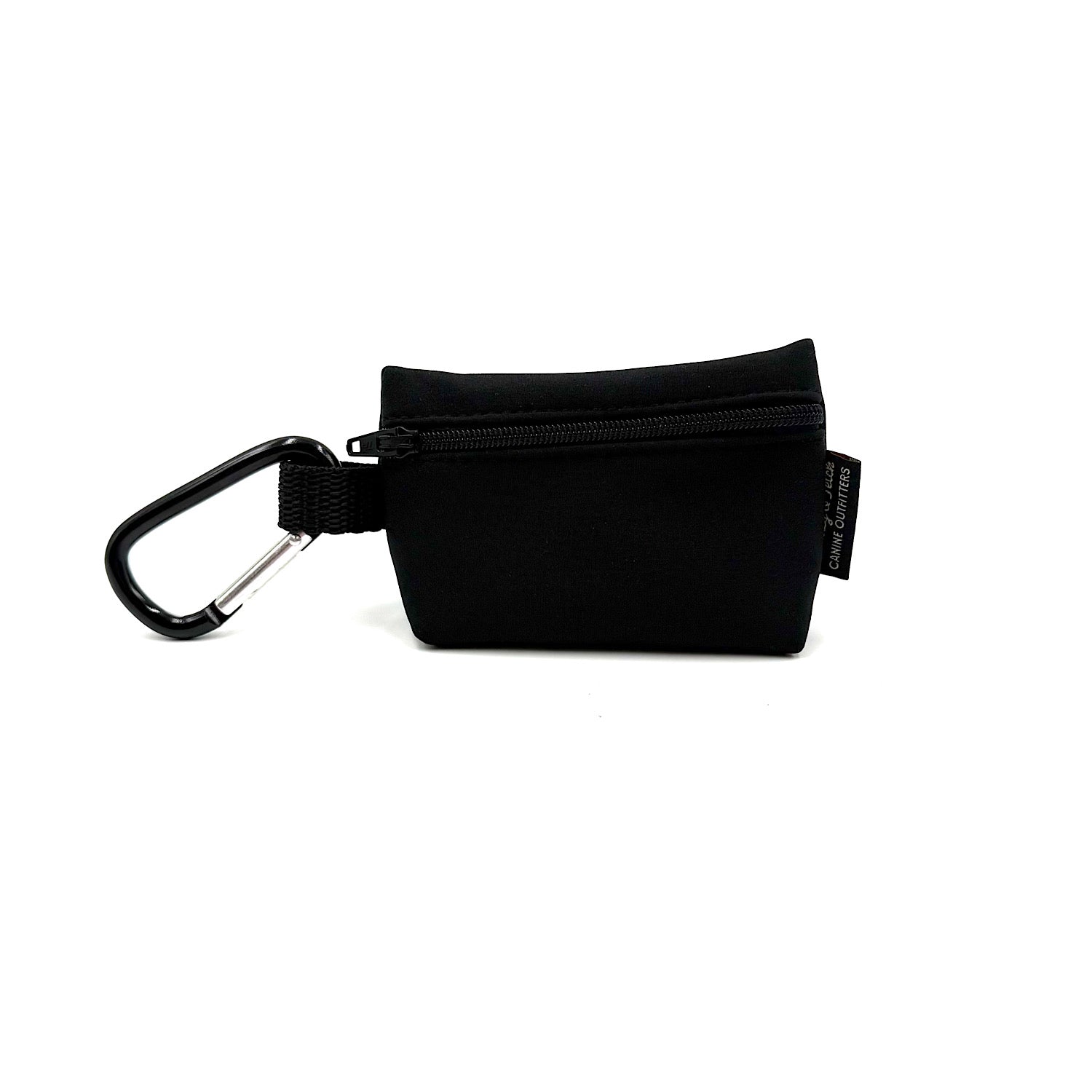 Black pouch with carabiner on a white background handmade by barkley and fetch
