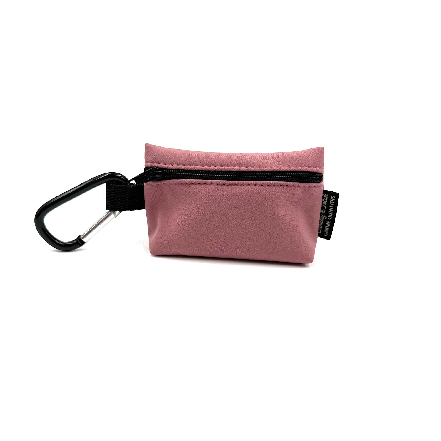 Pink pouch with black carabiner on a white background handmade by barkley and fetch