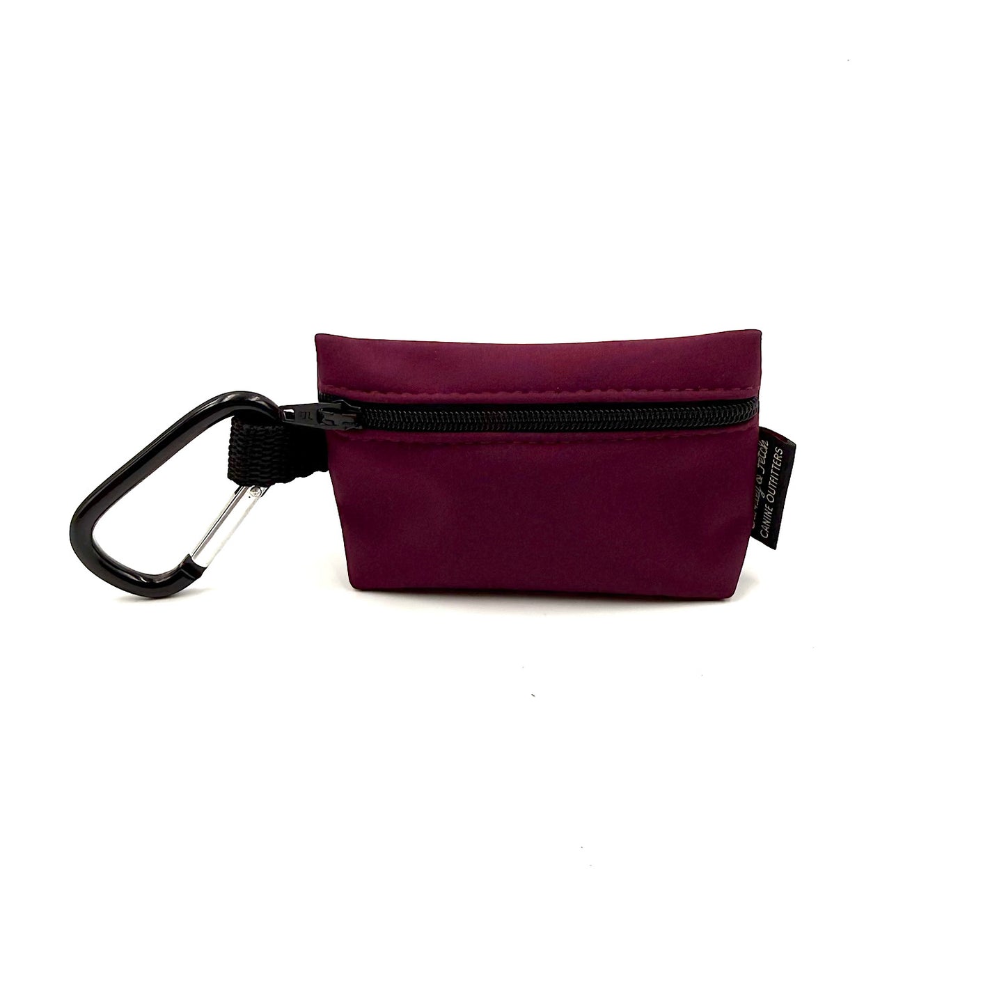Maroon pouch with black carabiner on a white background handmade in UK by Barkley and Fetch