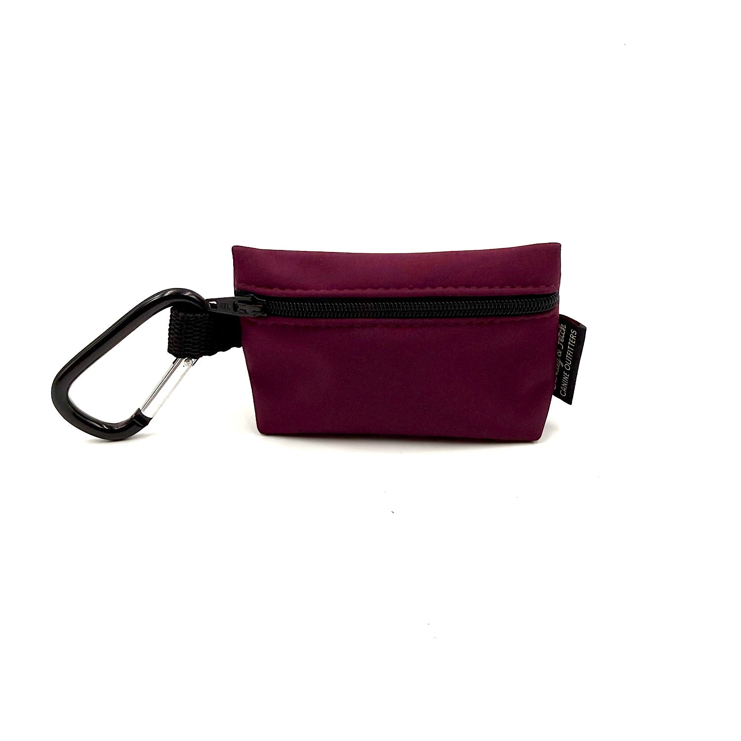 Maroon pouch with black carabiner on a white background handmade in UK by Barkley and Fetch
