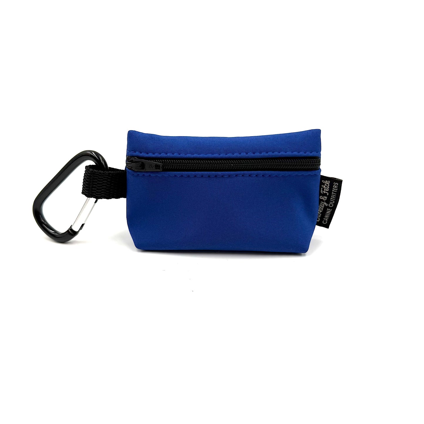 Blue pouch with a carabiner on a white background handmade by Barkley and Fetch UK