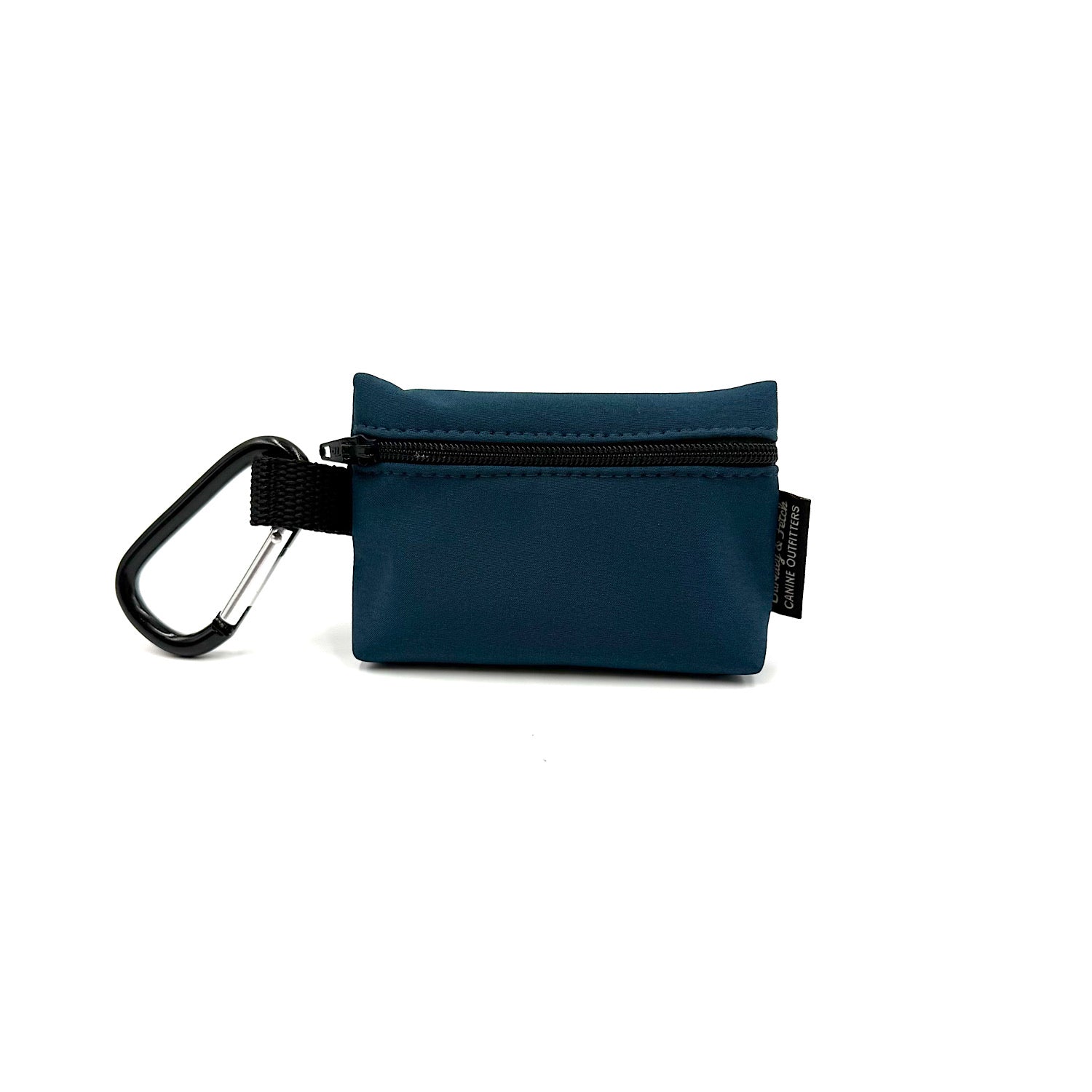 Blue pouch with carabiner on a white background handmade by barkley and fetch uk