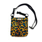 Crossbody bag with leopard print pattern on a white background. Handmade in UK by Barkley and Fetch