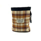 Handmade brown gingerbread check pattern treat bag, with drawstring and attachable clip