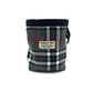 Stylish grey and white tartan treat bag with drawstring and attachable clip