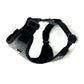 Black and grey dog harness on a white background