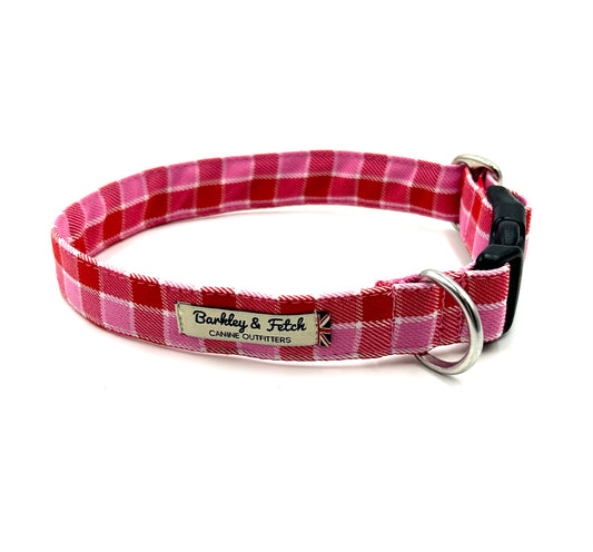 Pink Red Tartan Dog Collar