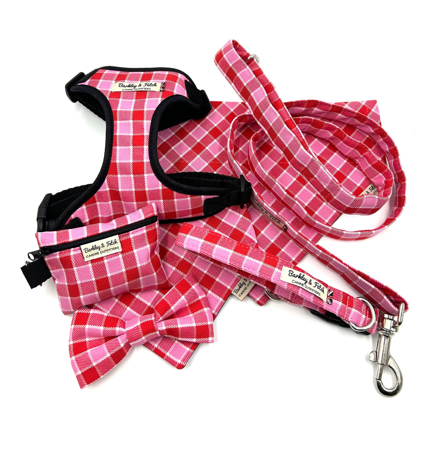 Pink Red Tartan Fabric Harness