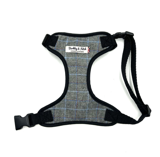 Grey Windowpane Check Dog Harness