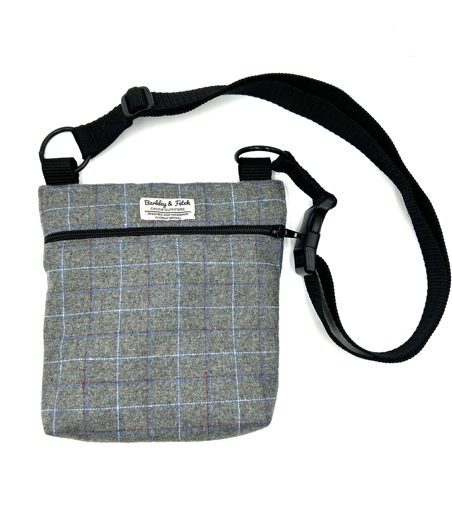 Grey Windowpane Check Dog Walk and Treat Bag