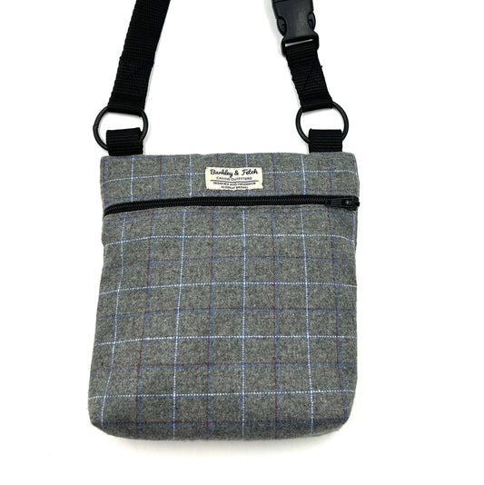 Grey Windowpane Check Dog Walk and Treat Bag