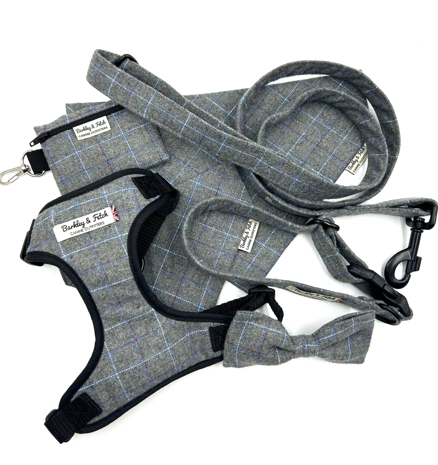 Grey Windowpane Check Dog Harness