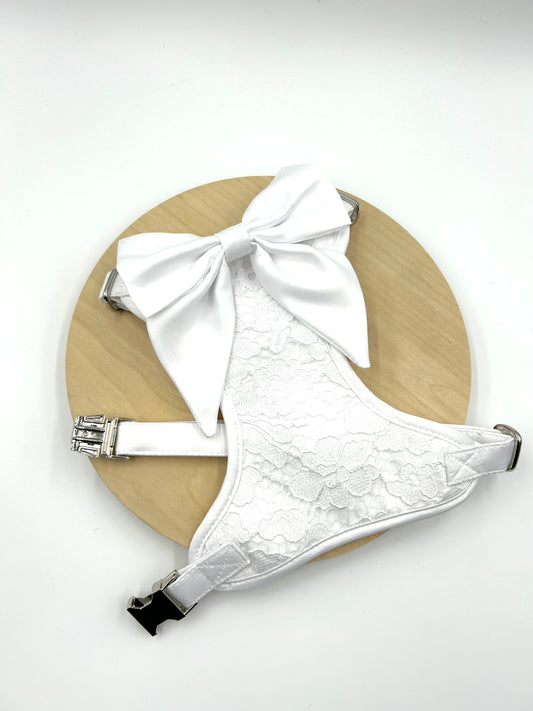 White Bridal Lace Wedding Dog Harness