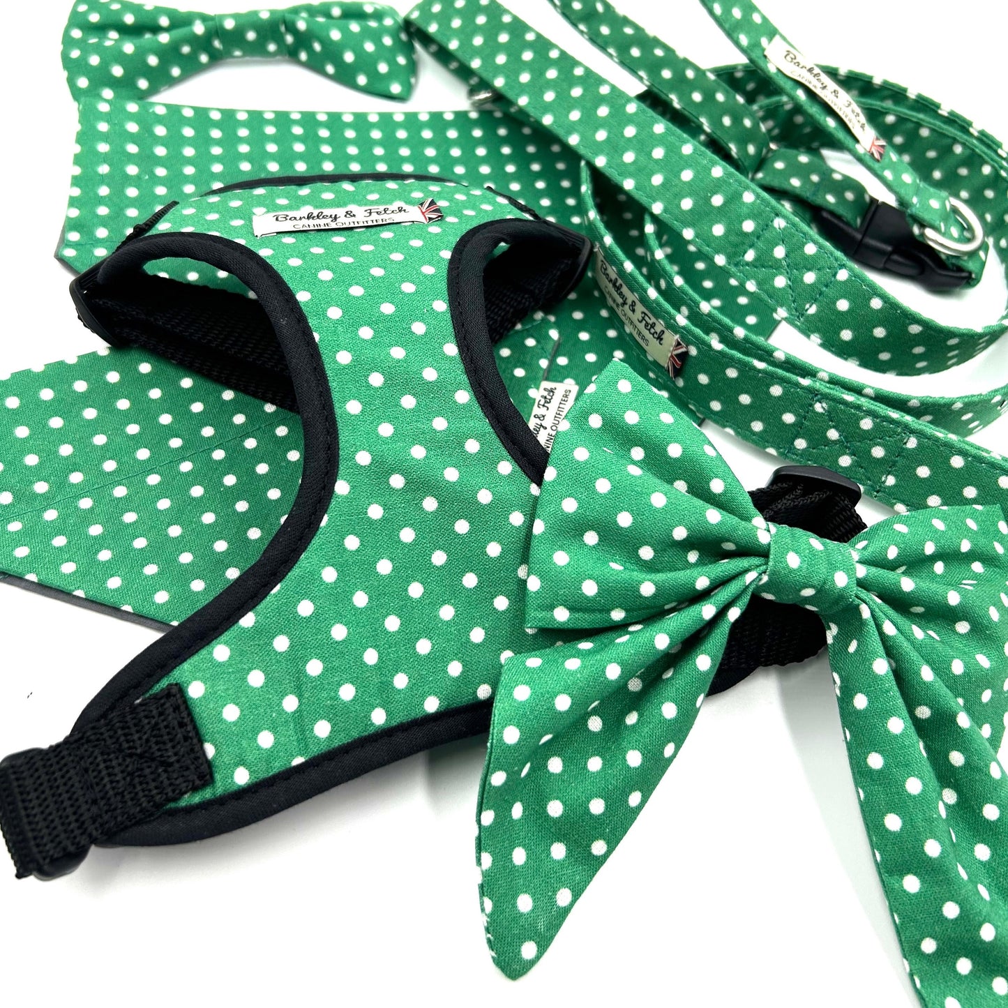 Green Spot Print Dog Sailor Bow