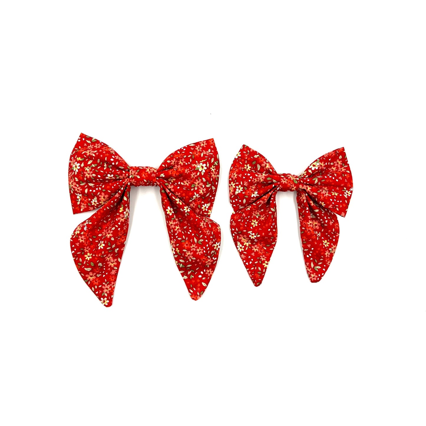 Red Ditsy Floral Print Dog Sailor Bow