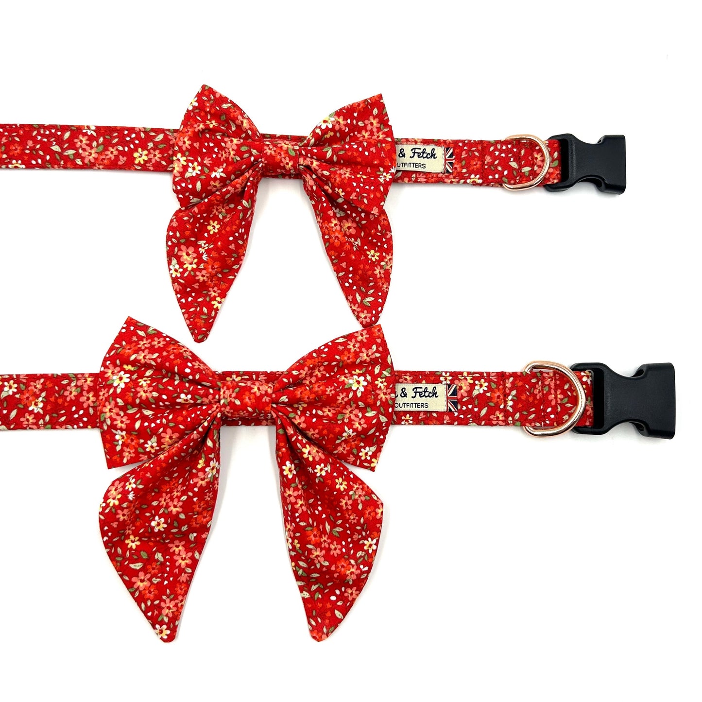 Red Ditsy Floral Print Dog Sailor Bow