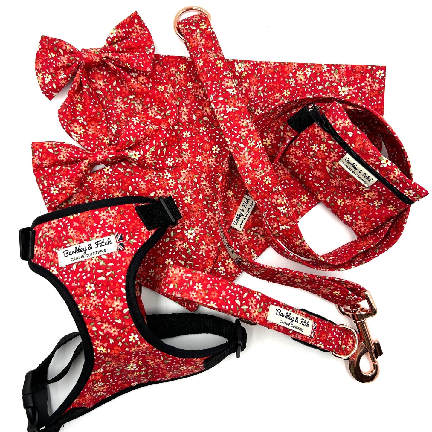 Red Ditsy Floral Print Dog Collar