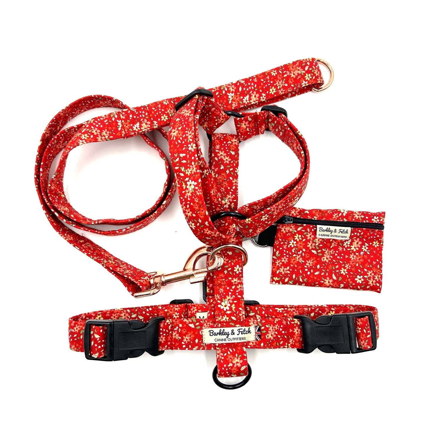 Red Ditsy Floral Print Dog Lead