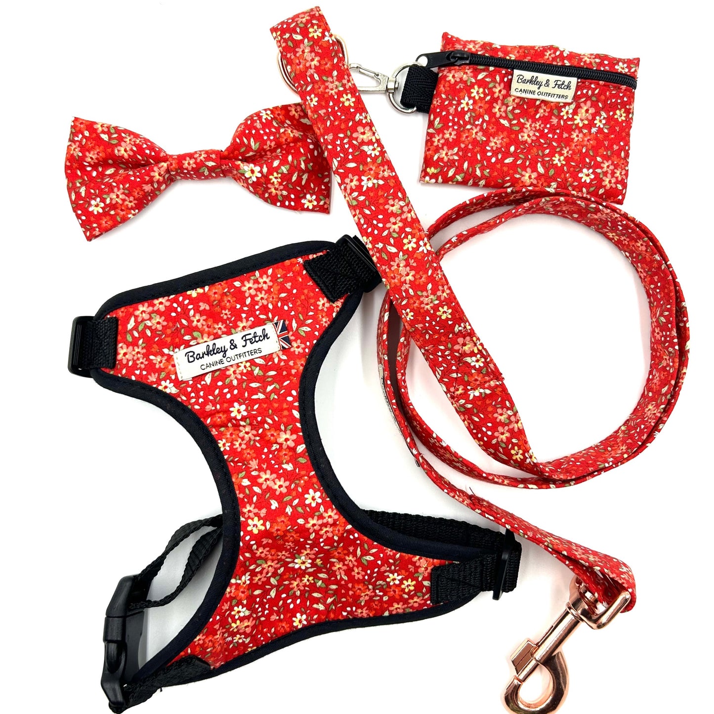 Red Ditsy Floral Print Dog Lead