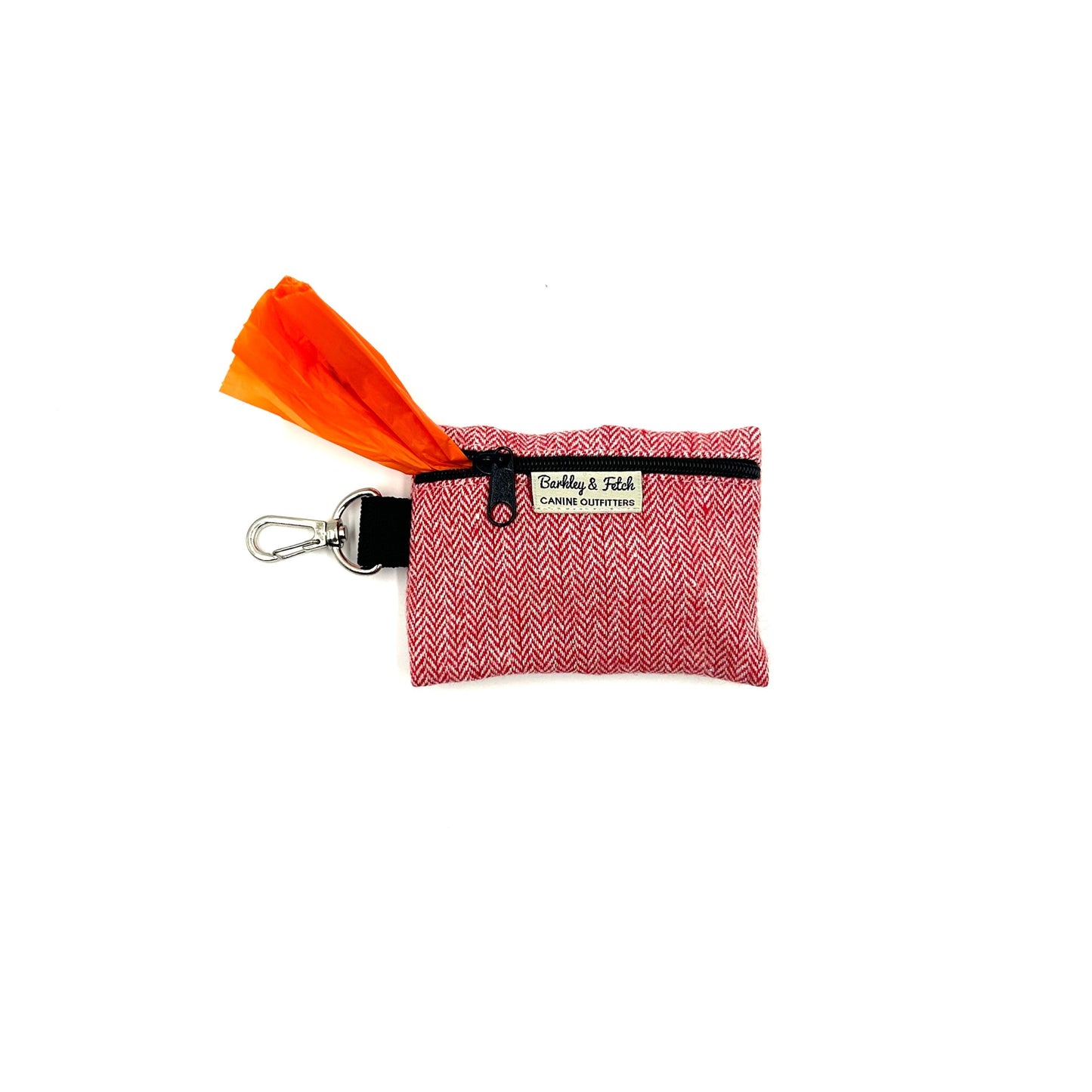 Red Herringbone Poo Bag Holder