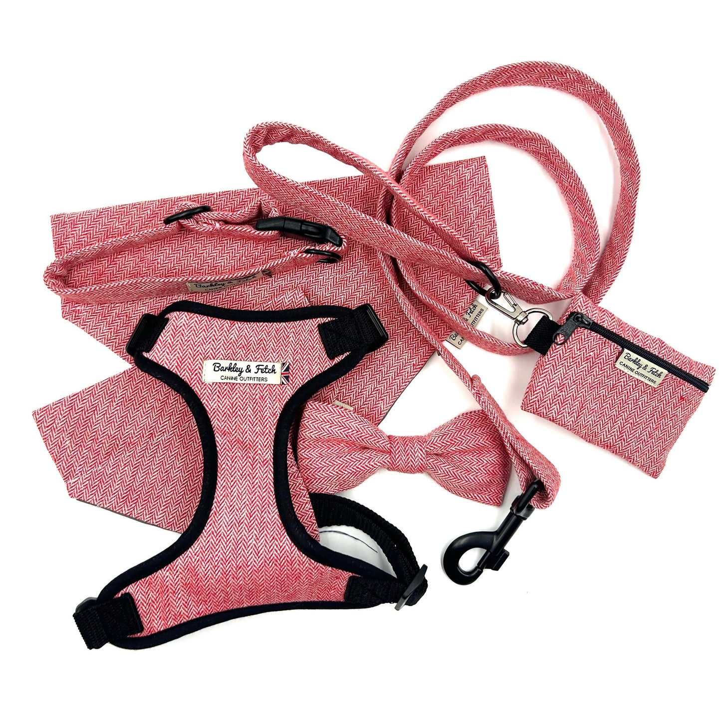 Red Herringbone Dog Harness