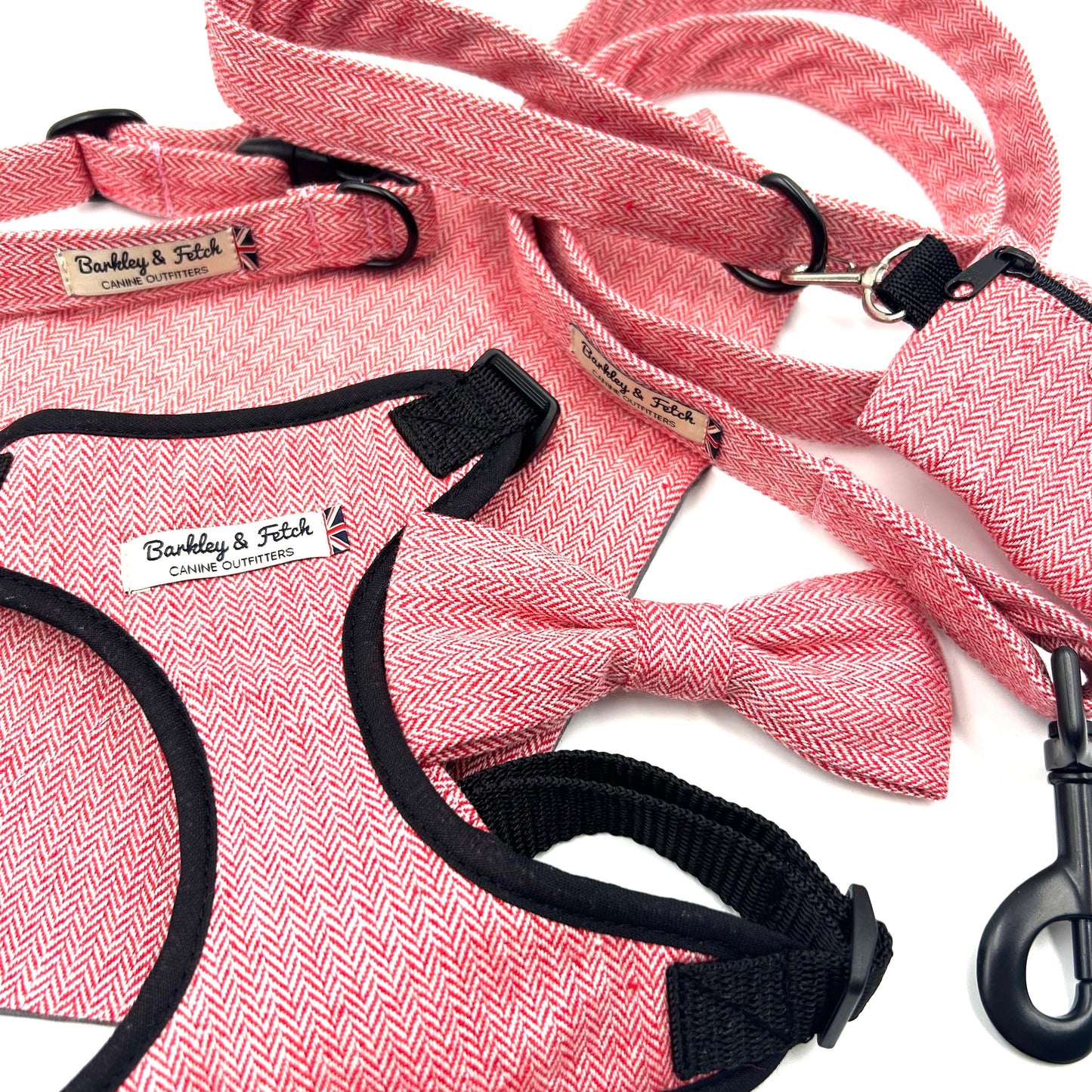 Red Herringbone Dog Lead