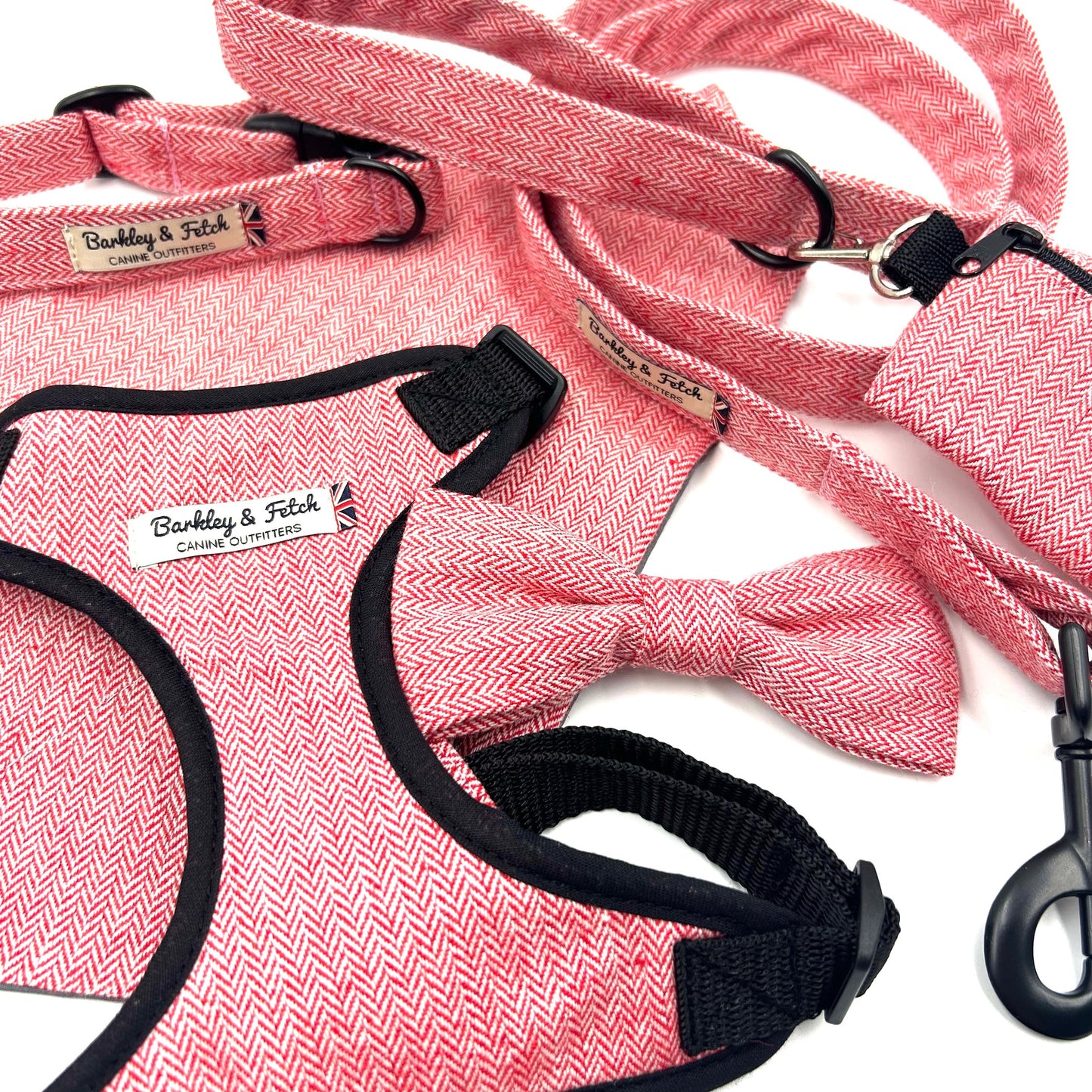 Red Herringbone Dog Harness