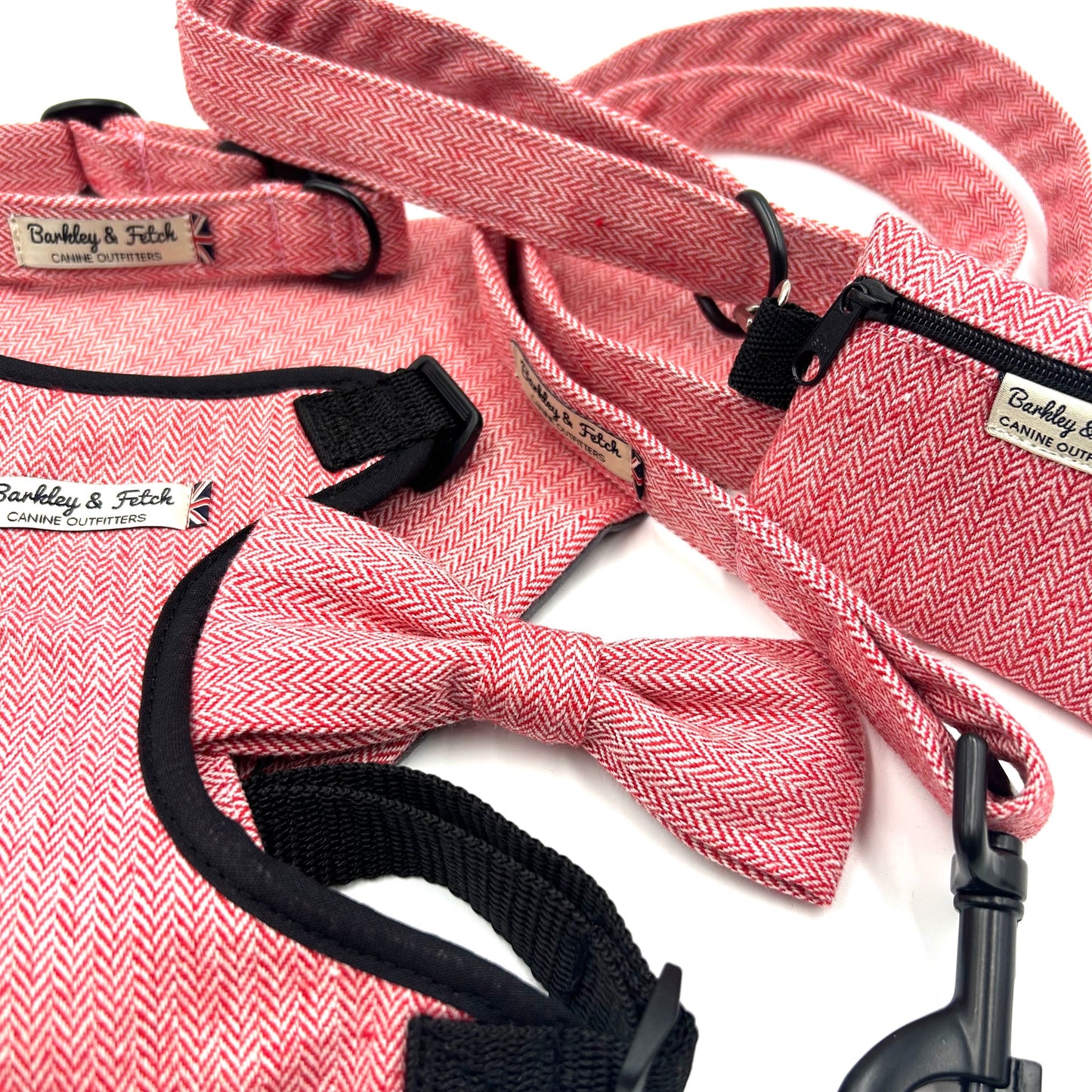 Red Herringbone Dog Harness