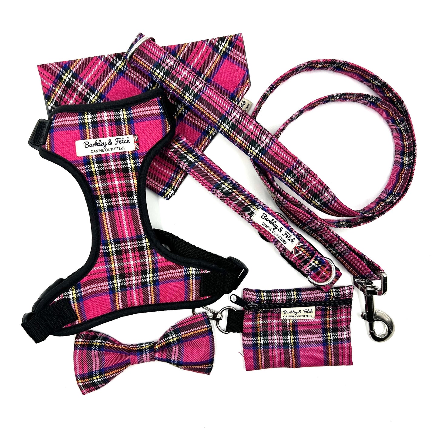 Bright Pink Tartan Fabric Harness