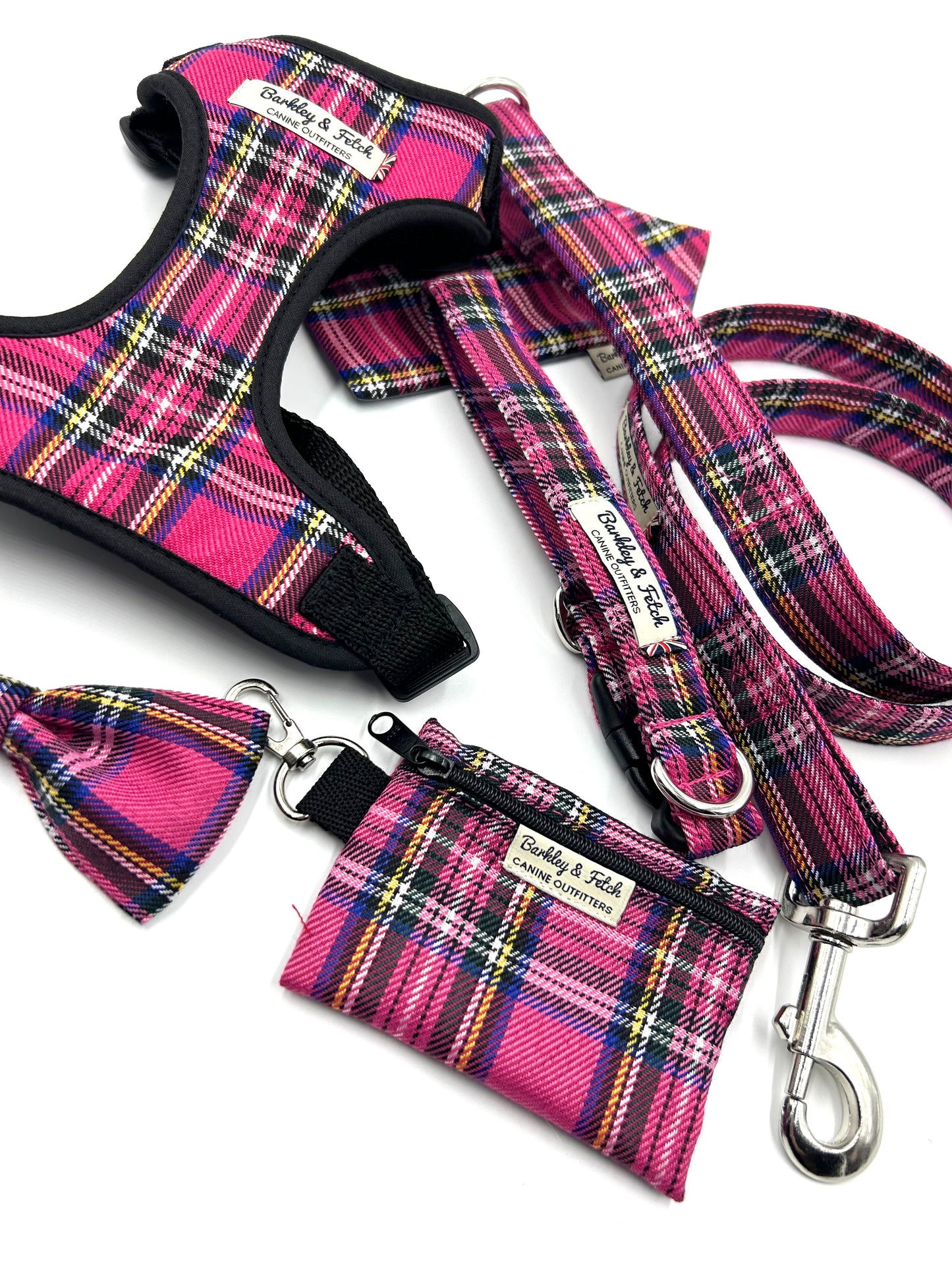 Bright Pink Tartan Fabric Harness