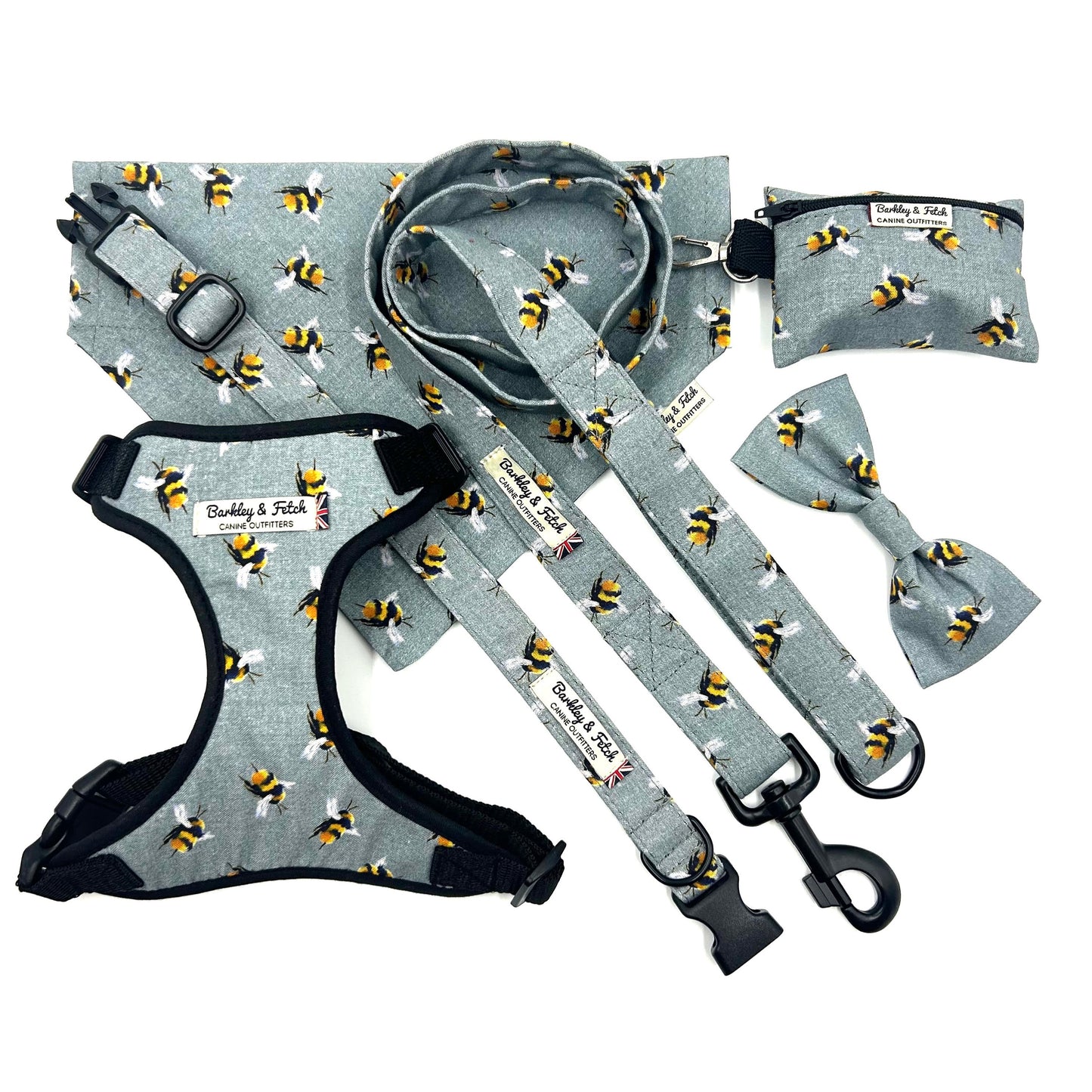 Bee Print Poo Bag Holder-Grey