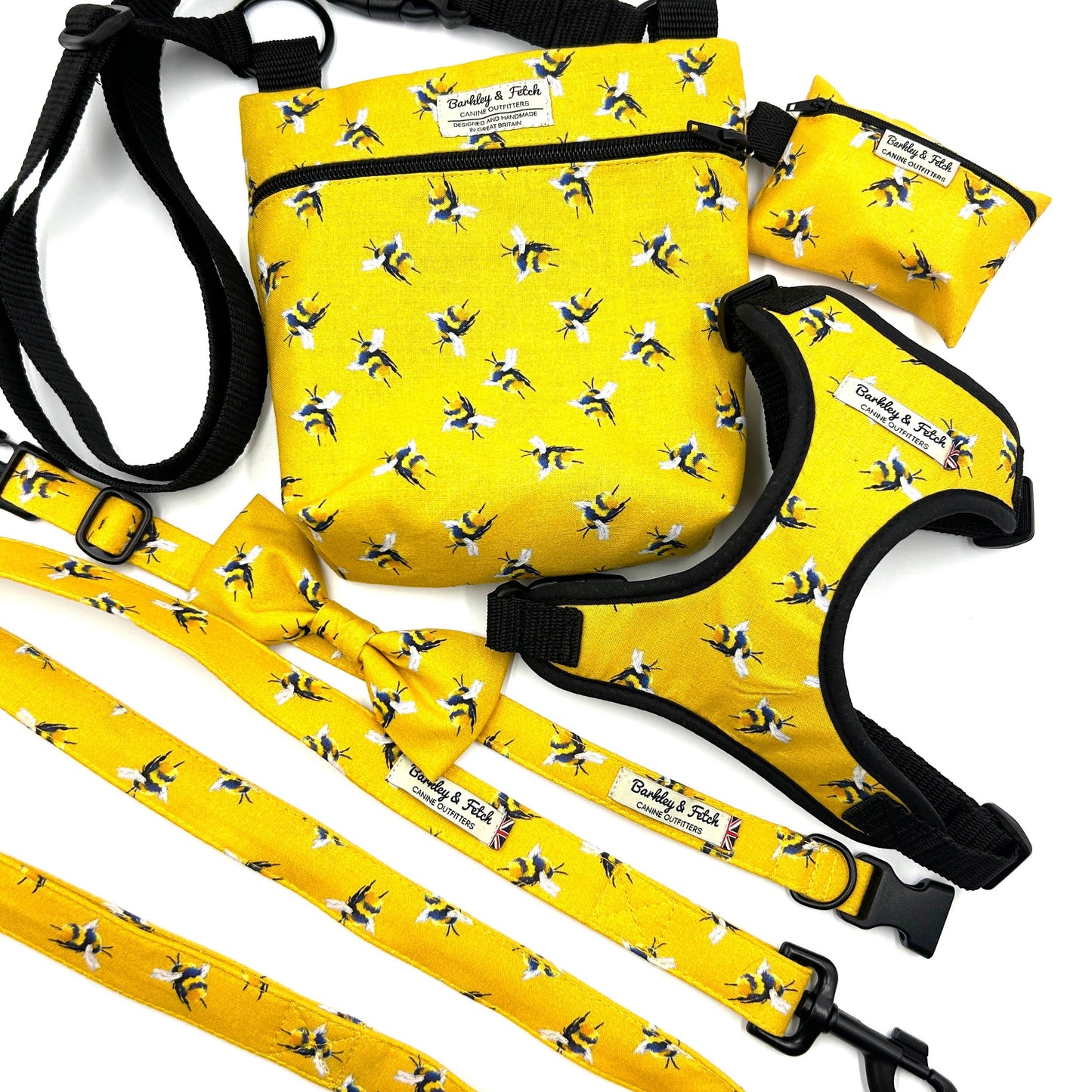 Bee Print Dog Lead-Yellow