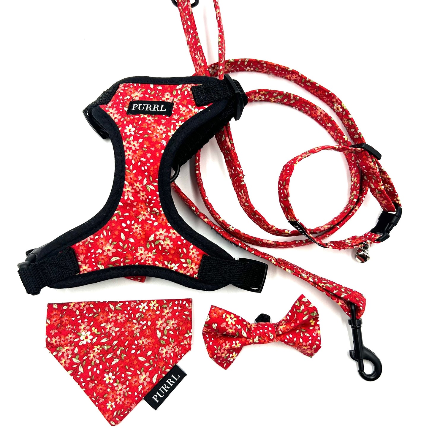 Red Ditsy Print Cat Collar and accessories