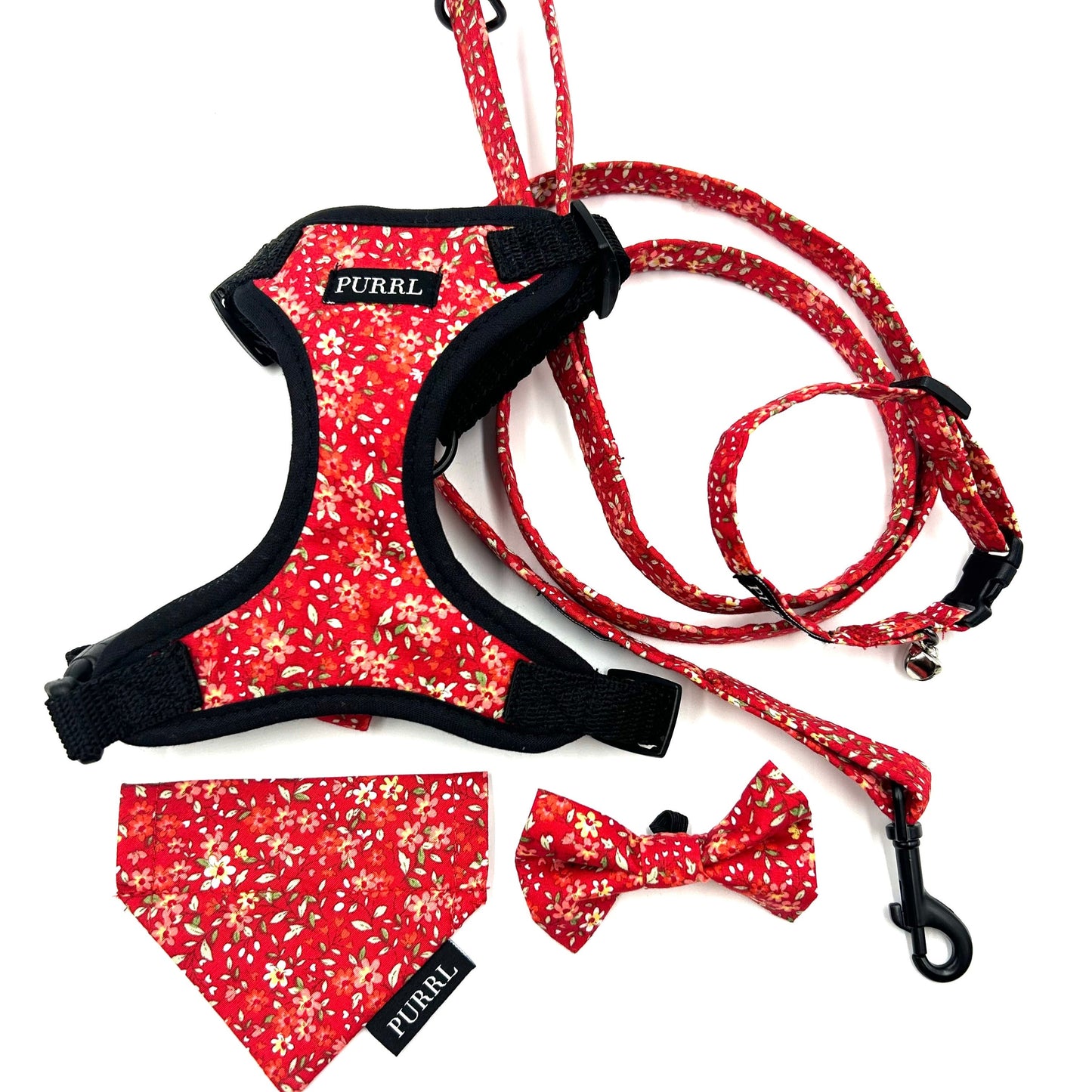 Red Ditsy Print Cat Harness and Lead