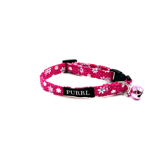 Hot Pink Floral Cat Collar and accessories