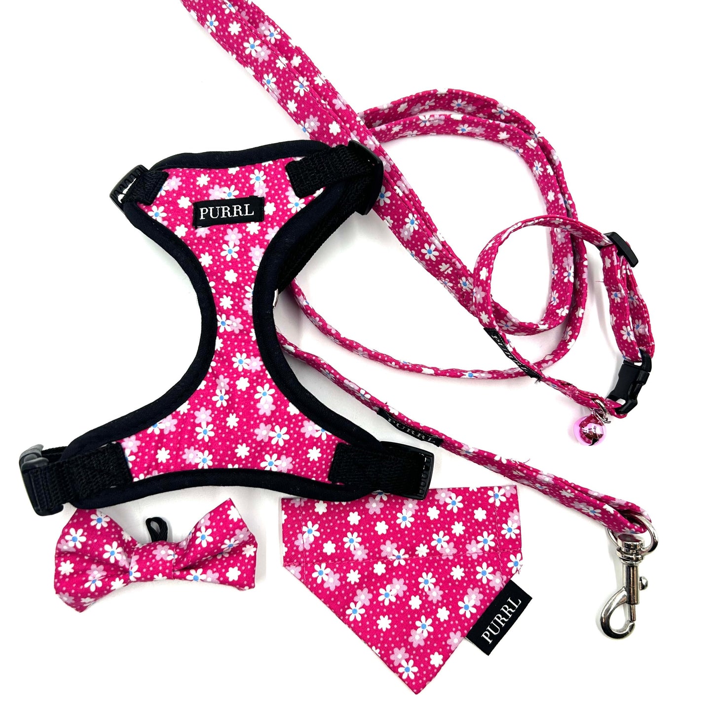 Hot Pink Floral Print Cat Harness and Lead