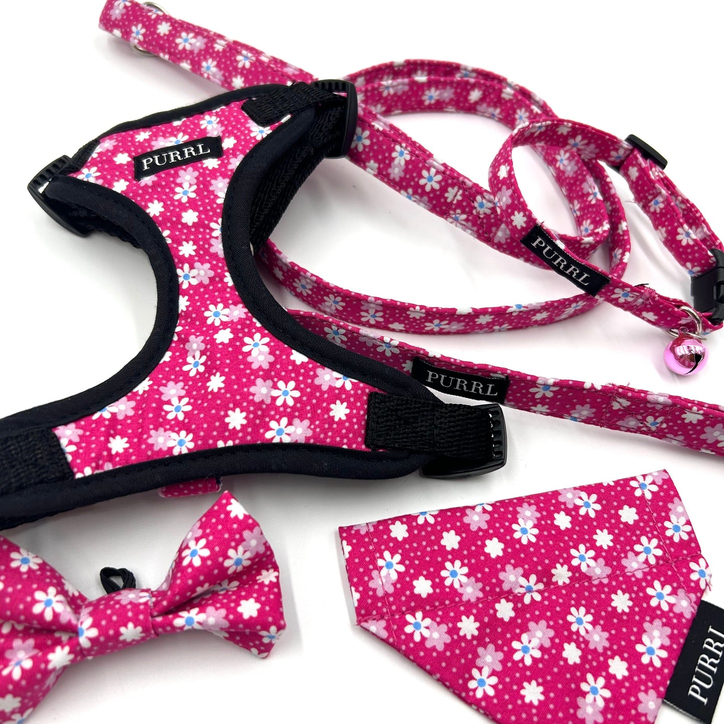 Hot Pink Floral Print Cat Harness and Lead